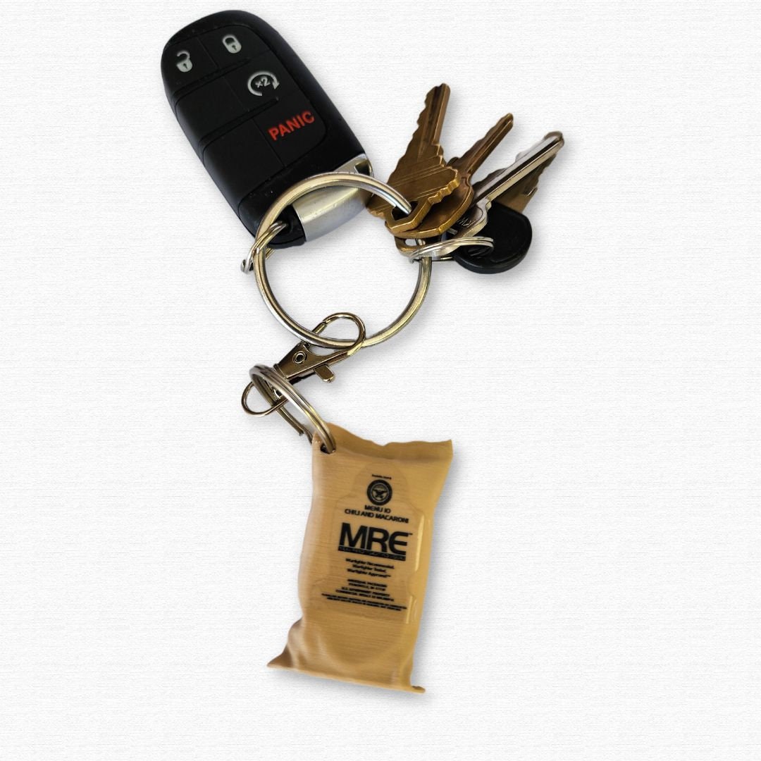 MRE Chili-Mac Keychain -Great Military gift for Army, Marines, Navy, Airforce, Coast Guard or Spaceforce - Perfect gift for Veterans!