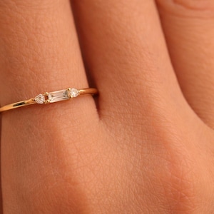 Dainty Gold Baguette Ring, Minimalist Diamond Ring, Thin Gold Band, Everyday Stackable Ring, Delicate Promise Ring, Gift for Her