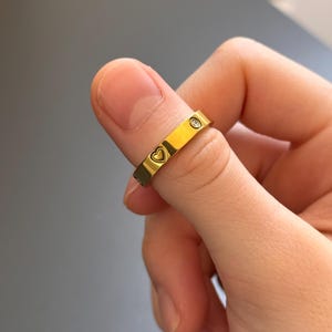 Minimalist Gold Heart ring, Dainty stainless steel band, cute everyday jewelry for women, Adjustable love ring gift, friendship gift