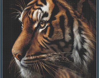 Kruissteekpatroon tijger: Night's Fierce Guardian (pdf-patroon)