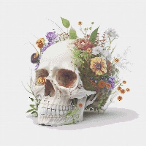 Exquisite Cottagecore Skull & Flowers Cross Stitch Pattern: A Modern Twist on a Traditional Artform