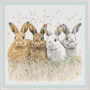 Rabbit Cross Stitch Pattern: Cuddly Bunnies, Easy to follow Design (PDF Download)
