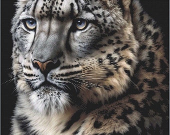 Patrón de punto de cruz de leopardo de las nieves: Señor de las Nieves, Gran Felino (Descarga PDF)