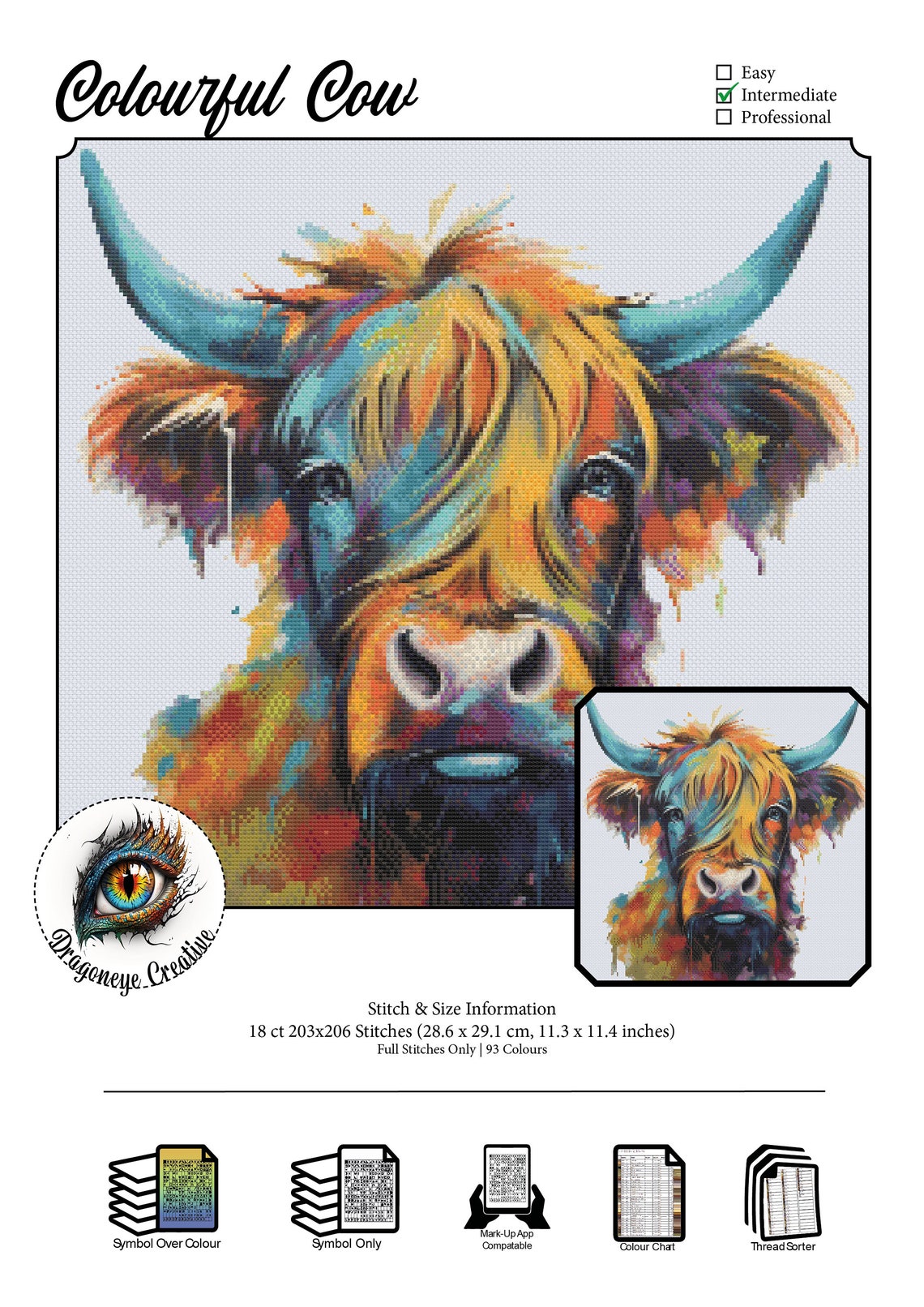 Colourful Highland Cow | Cross Stitch Pattern | PDF Download | Modern ...