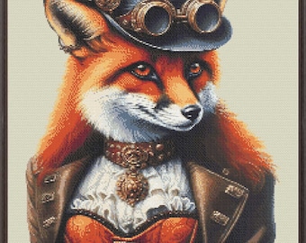 Foxy Steampunk Chic | Steampunk Cross Stitch | PDF Download | Unique Design | Fox