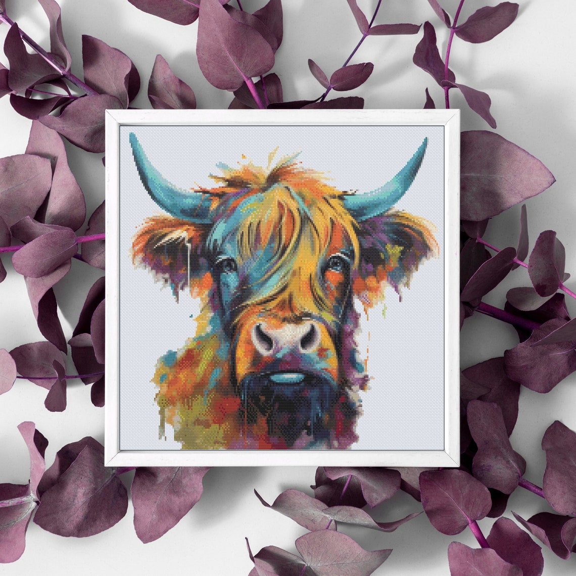 Colourful Highland Cow | Cross Stitch Pattern | PDF Download | Modern ...