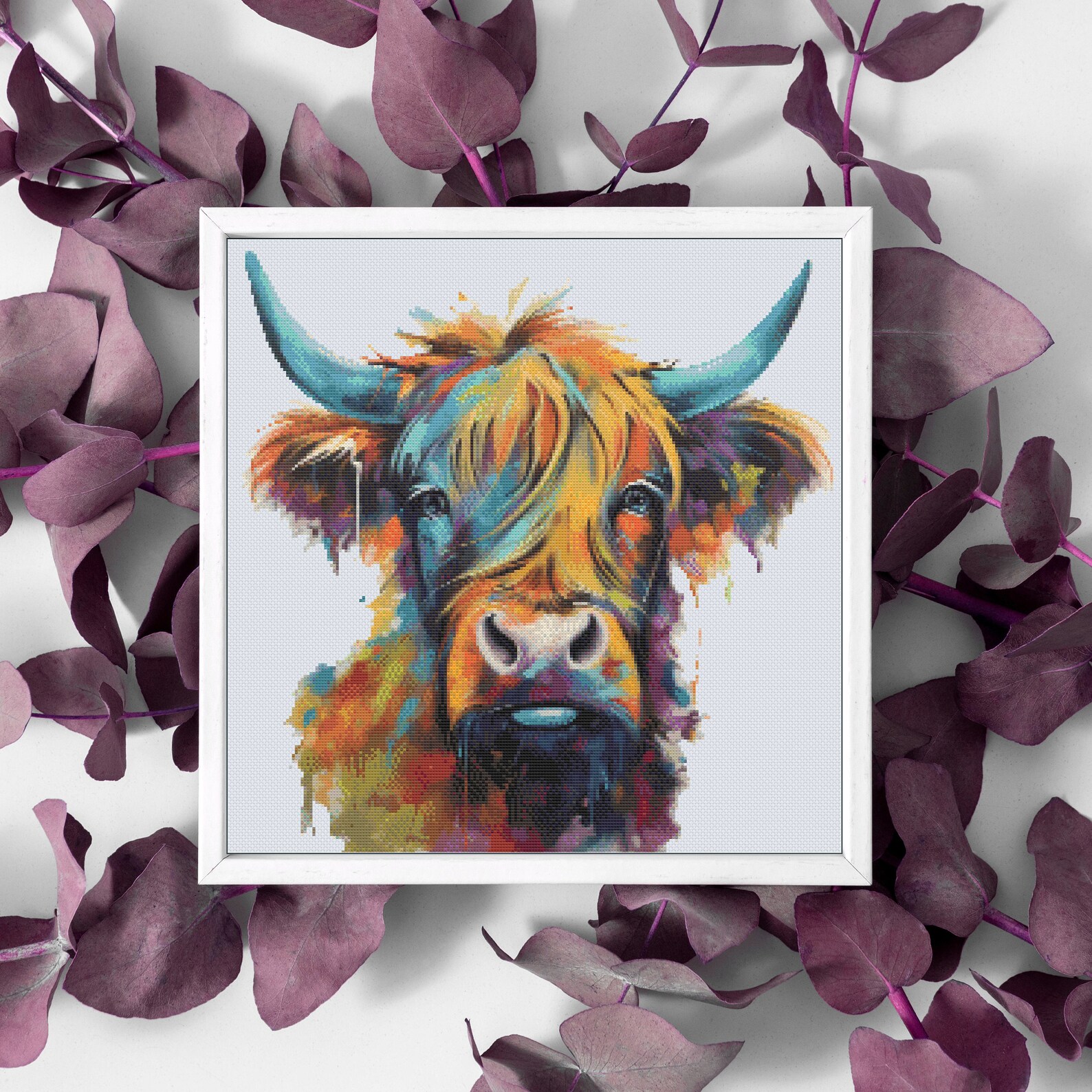Colourful Highland Cow Cross Stitch Pattern PDF Download Etsy UK