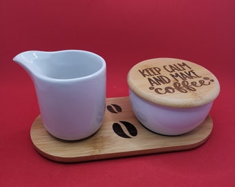 Milch-und Zucker-Set mit Bambus-Tablett