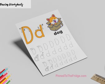 Letter Tracing Worksheets, Alphabet Learning, and Writing Practice with Colorful Graphics (Digital Download)