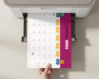 April 2026 Calendar for Home and School, Sunday Start, Landscape Digital Print Planner and Organizer, PDF download