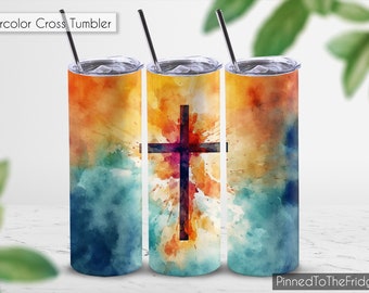 Watercolor Cross Tumbler Wrap | Christian Sublimation Design (Digital Download)