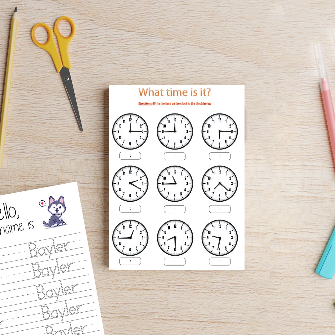Time Telling Worksheet, Print Ready, 2 Page Worksheet, Clock Reading ...