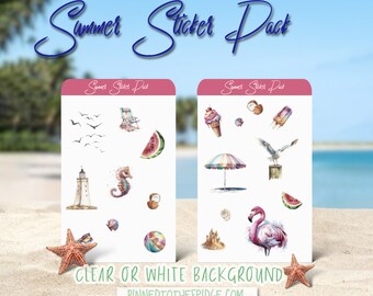 Watercolor Summer Beach Sticker Pack | Scrapbooking, Journaling