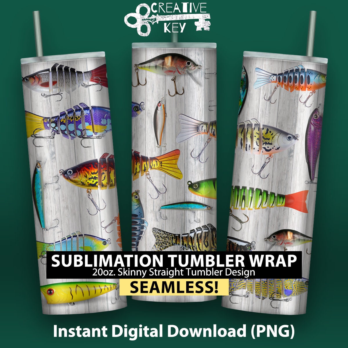 Fishing Lures 20oz Skinny Sublimation Tumbler Wrap Design Etsy