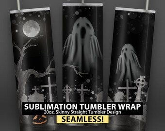 Spooky Cemetery Scene - 20oz Skinny Sublimation Tumbler Wrap Design