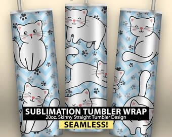 Cute White Cats - 20oz Skinny Sublimation Tumbler Wrap Design