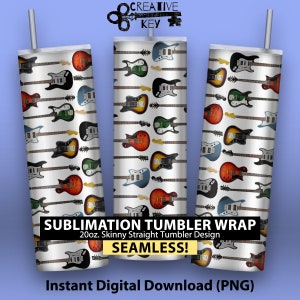 Electric Guitars Pattern - 20oz Skinny Sublimation Tumbler Wrap Design