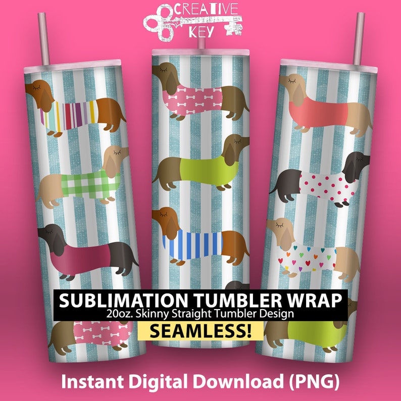 Wiener Dogs in Sweaters blue Background 20oz Skinny Etsy