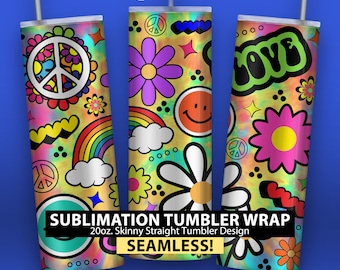 Groovy Hippy Love - 20oz Skinny Sublimation Tumbler Wrap Design