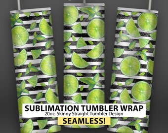 Limes on Stripes - 20oz Skinny Sublimation Tumbler Wrap Design