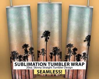 Palm Tree Sunset - 20oz Skinny Sublimation Tumbler Wrap Design