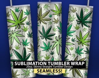 Green Pot Leaves - 20oz Skinny Sublimation Tumbler Wrap Design