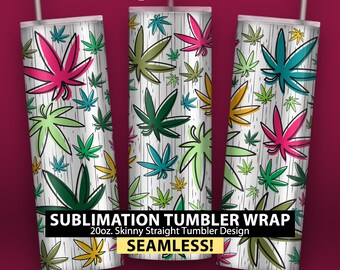 Colorful Pot Leaves - 20oz Skinny Sublimation Tumbler Wrap Design