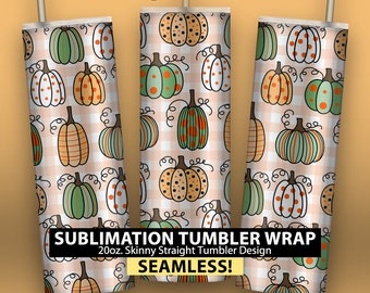 Fall Pumpkins on Plaid- 20oz Skinny Sublimation Tumbler Wrap Design