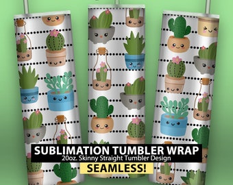 Happy Succulents - 20oz Skinny Sublimation Tumbler Wrap Design