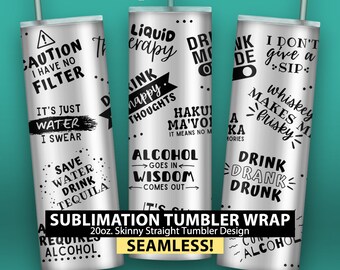 Drunk Mom - Alcohol Sayings - 20oz Skinny Sublimation Tumbler Wrap Design