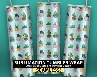 Potted Cactus Aquarel - 20oz Skinny Sublimation Tumbler Wrap Ontwerp