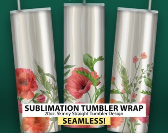 Flowers on Stripes #2 - 20oz Skinny Sublimation Tumbler Wrap Design