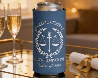 Enfriadores de latas para fiestas de graduación de la facultad de derecho: recuerdos para fiestas de graduación de la facultad de derecho, decoraciones para fiestas de nuevos abogados.