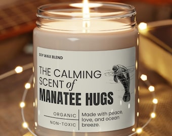 Manatí abraza vela, regalo de manatí, regalo del día de la madre de manatí, regalo de vela de soja, regalo de biología marina, animales de Florida, respeto a los lugareños