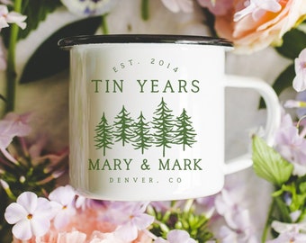 Ten Year Anniversary Gift for Husband Tin Year Camping Mugs 10th Anniversary Gift for Couple Personalize Anniversary Mug for Her Him Custom