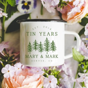 Ten Year Anniversary Gift for Husband Tin Year Camping Mugs 10th Anniversary Gift for Couple Personalize Anniversary Mug for Her Him Custom