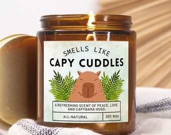 Capybara Cuddles Soy Wax Candle Cute Capybara candle Pull up capybara Capybara lover gift Capy Christmas Card Dont Worry Be Capy Animal Love
