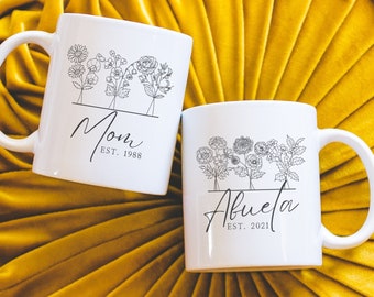 Custom Abuela Birth Flowers Mug First Mom Now Abuela Personalized Gift New Spanish Grandma Mother's Day Present from Grandchildren Daughter