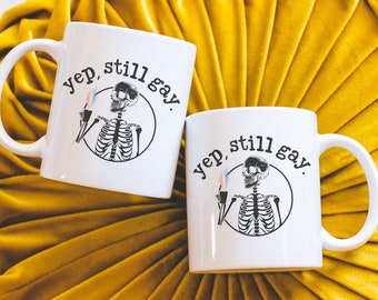 Funny Gay Skeleton Coffee Mug Gift for Gay Friend Lesbian Bisexual Pride Month Cup Birthday Gift for LGBTQ Coworker Bestie Coming Out Gift