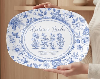 Custom Babcia's Garden Toile Platter Grandchildren Names Christmas Gift New Grandma Plate Gifts for Nana Gigi Babcia Abuela Nona