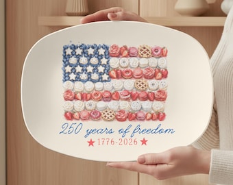 4. Juli Servierplatte: Amerika 250-jähriges Jubiläum 2026 Partyteller USA Semiquincentennial Theme Decor