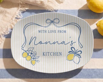 Custom Nonna's Kitchen Platter: Personalized Italian Grandma Plate Pregnancy Announcement for Nona Mother's Day Gift