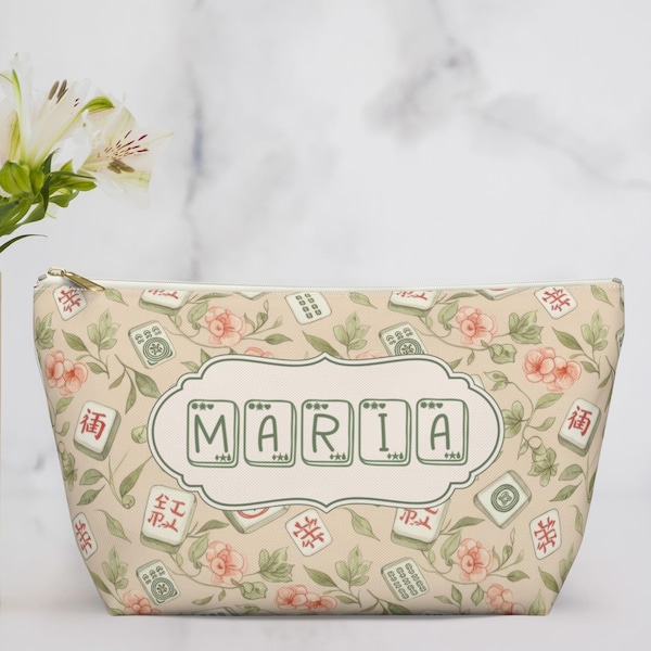 Bolsa de fichas de Mahjong, bolsa de mano de Mahjongg, bolsa de Mahj, regalos de Mahjong personalizados para mamá y mujer, regalo para fiesta grupal de Mahj Monday, bolsa floral china verde