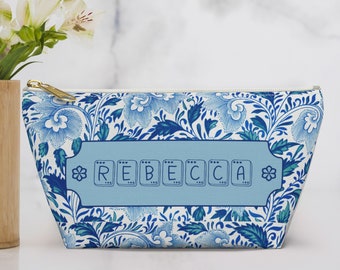 Mahjong Tile Bag Mahjongg Tote Bag Mahj Pouch Personalized Mahjong Gifts for Mom Women Mahj Monday Group Party Gift Blue Chinese Floral Bag