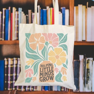 Sac fourre-tout pour enseignant fleur rétro personnalisé appréciation de l'enseignant garderie Montessori école maternelle psychologue orthophoniste Merci de nous avoir aidés à grandir