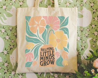 Retro Flower Teacher Tote Bag Custom Teacher Appreciation Daycare Montessori PreK School Psychologist SLP Thank You Gift for Principal Staff