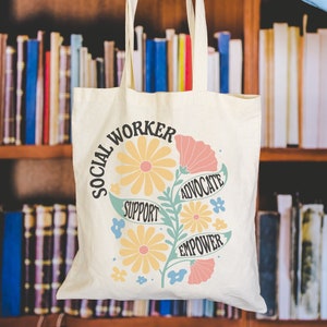 Trabajador Social Retro Floral Tote Bag Escuela Trabajador Social Apreciación Semana Regalos MSW Trabajo Social Graduación Regalo Defensor Maestro Gracias