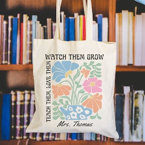 Sac fourre-tout floral personnalisé pour enseignant Cadeaux personnalisés pour le nom de l'enseignant Remerciement pour l'enseignant