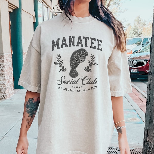 Manatee Social Club Comfort Colors Tshirt Cute Funny Manatee Shirt Gift for Sea Cow Chubby Mermaid Lovers Moving to Florida Gift Marine Bio