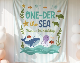Oneder The Sea First Birthday Party Banner Ocean Animal Theme 1st Birthday Party Backdrop Beach Theme Cake Smash Table Decorations